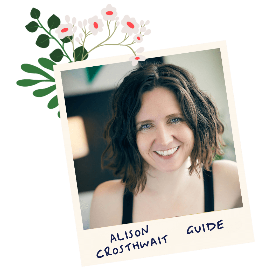 Photo of Alison Crosthwait, Guide — brown hair, wearing a black tank top with a soft smile on her face