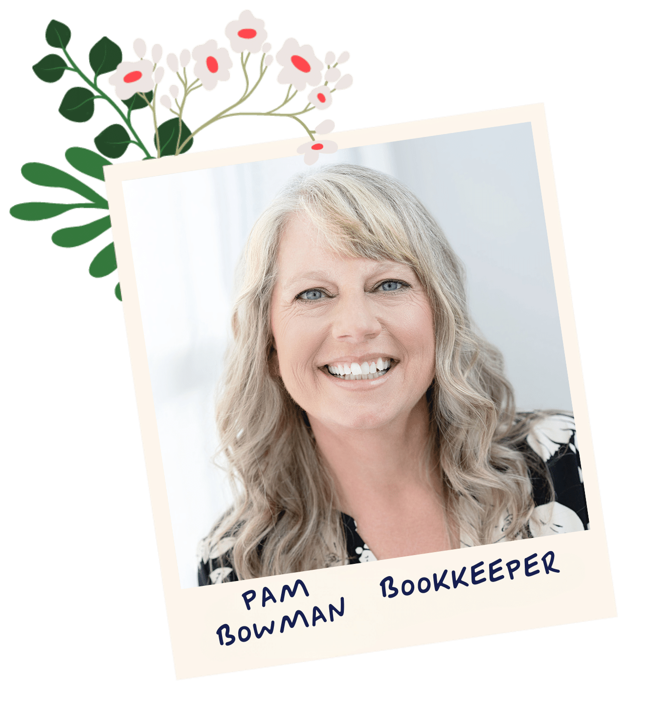 Pam Bowman, with flowers in polaroid (1)